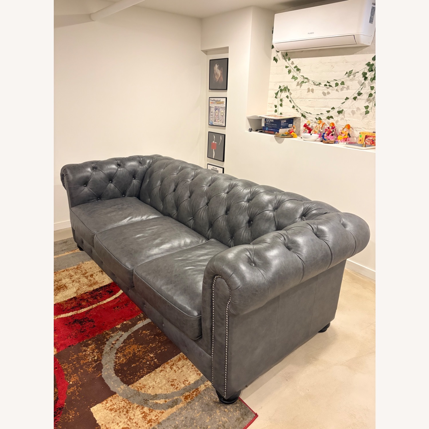 Raymour & Flanigan Hutchinson Dark Gray Chesterfield Sofa - image-1