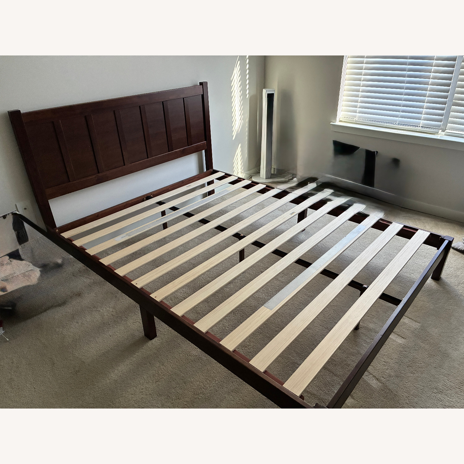 Rich Dark Wood Platform Bed Frame with Headboard - image-2