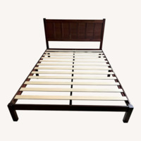 Rich Dark Wood Platform Bed Frame with Headboard
