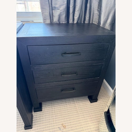Used Pottery Barn Linwood Black Wood Nightstand for sale on AptDeco