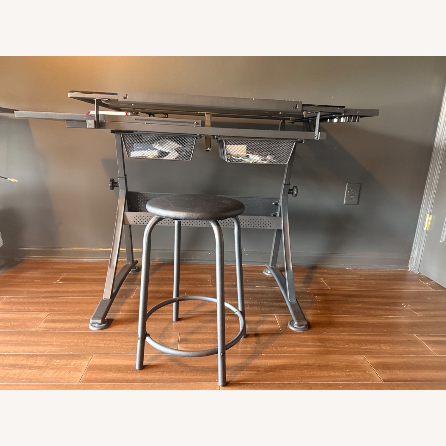 Black Desk Art Table with Stool - image-2