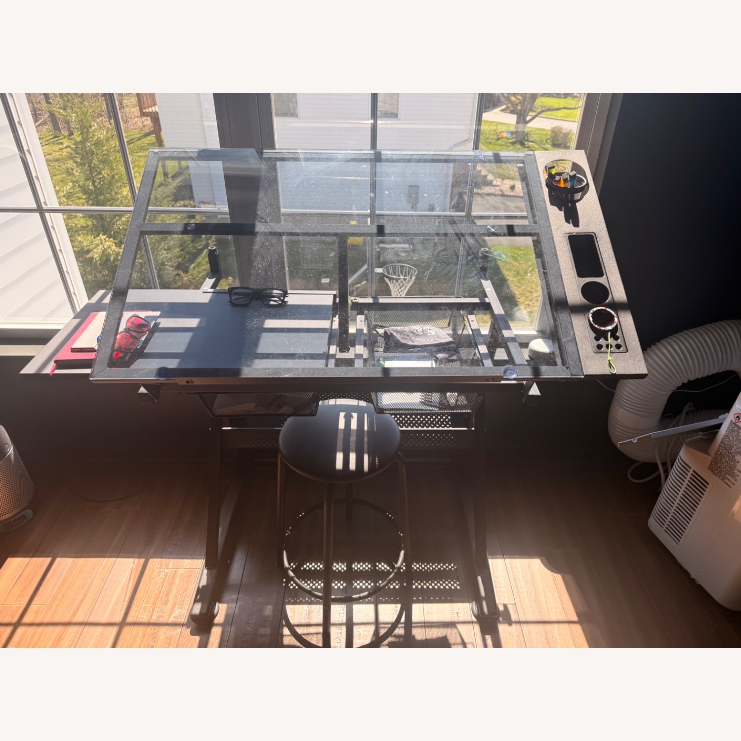 Black Desk Art Table with Stool - image-3