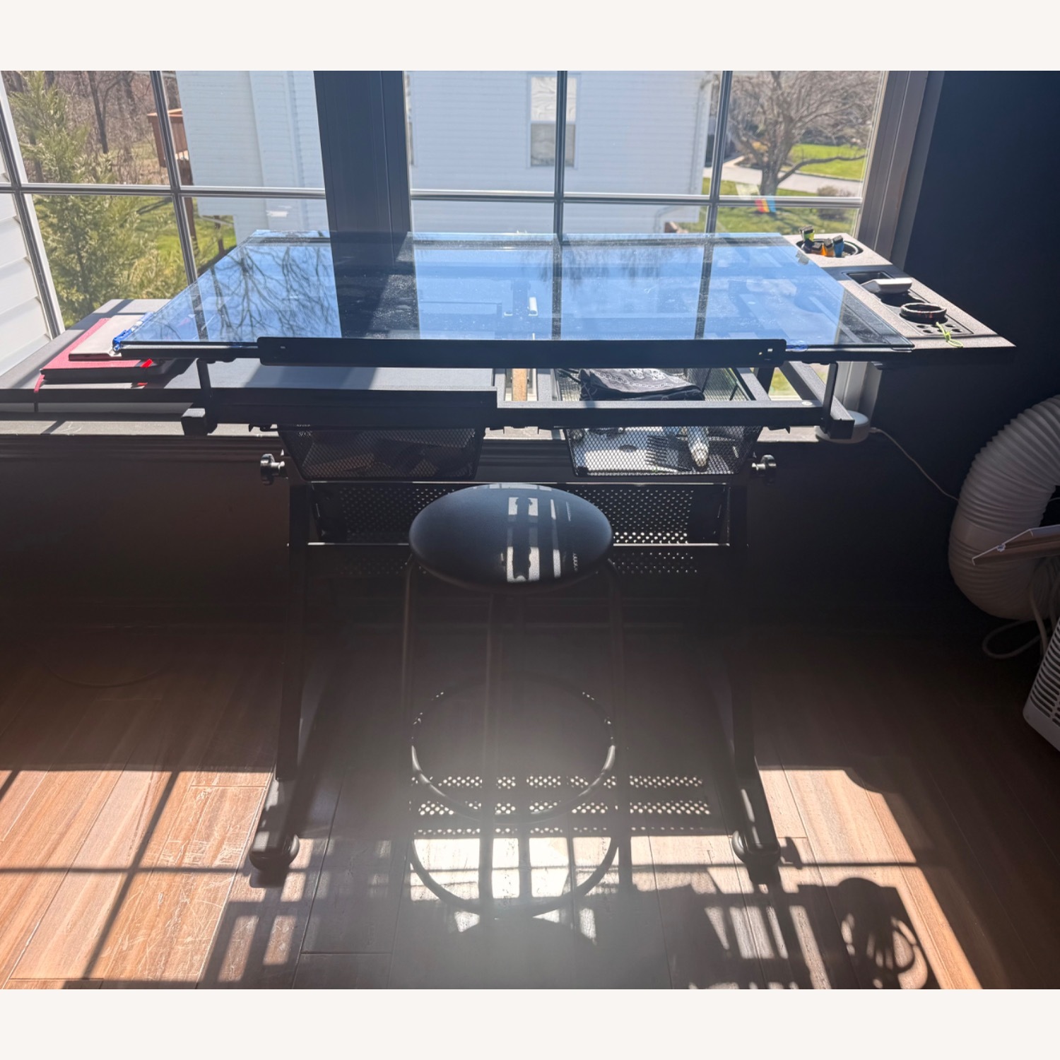 Black Desk Art Table with Stool - image-4