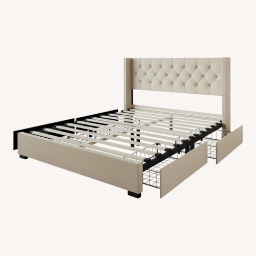 Used Wayfair Beige Fabric Upholstered Storage Queen Bed for sale on AptDeco