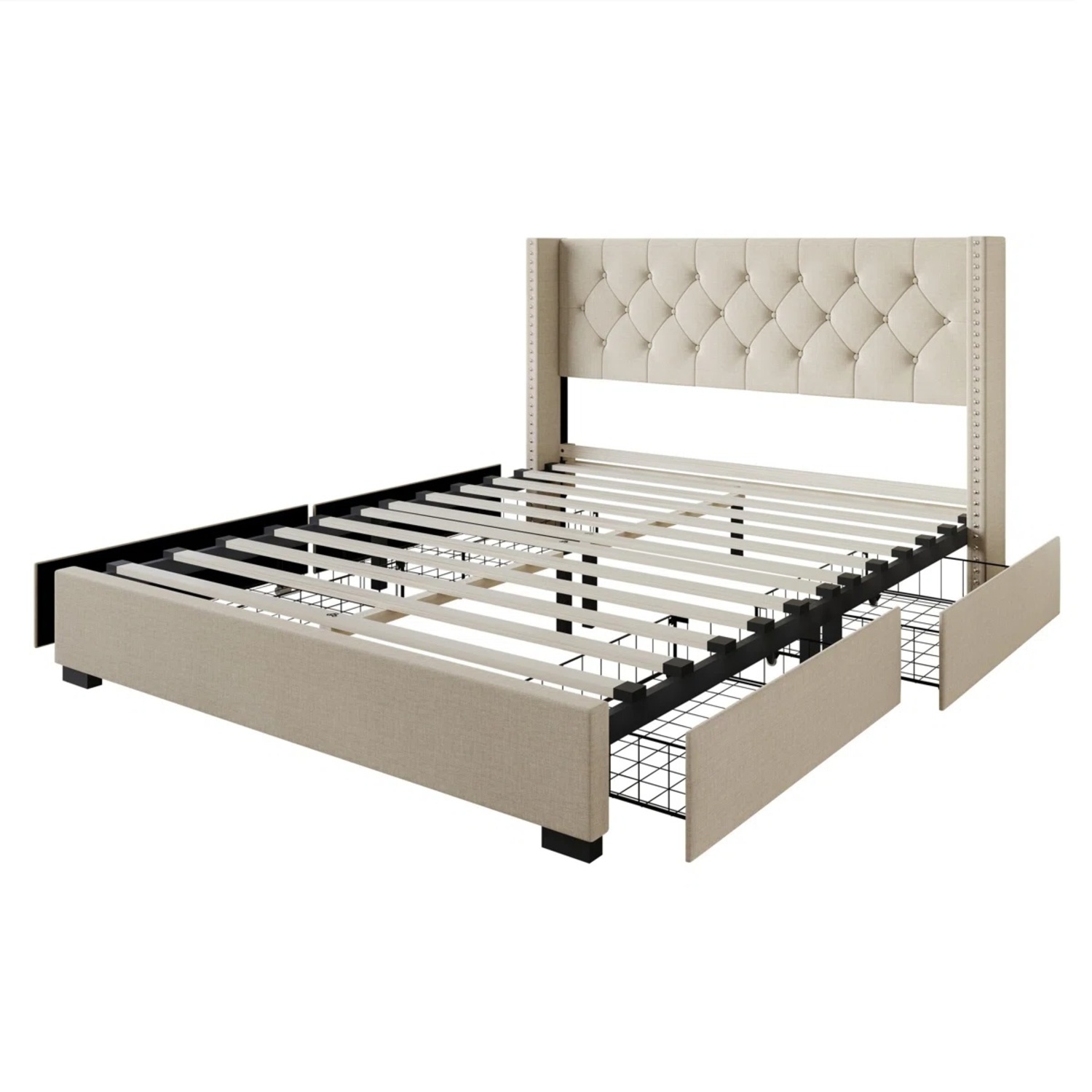 Wayfair Beige Fabric Upholstered Storage Queen Bed - image-6