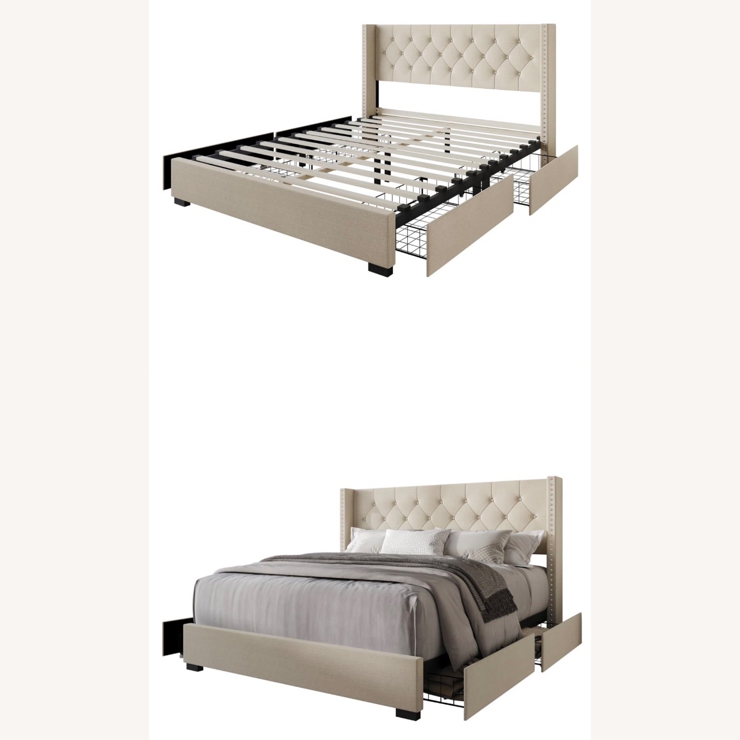 Wayfair Beige Fabric Upholstered Storage Queen Bed - image-4