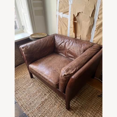 Used Restoration Hardware Sorensen Leather Chair- Vintage Cigar for sale on AptDeco