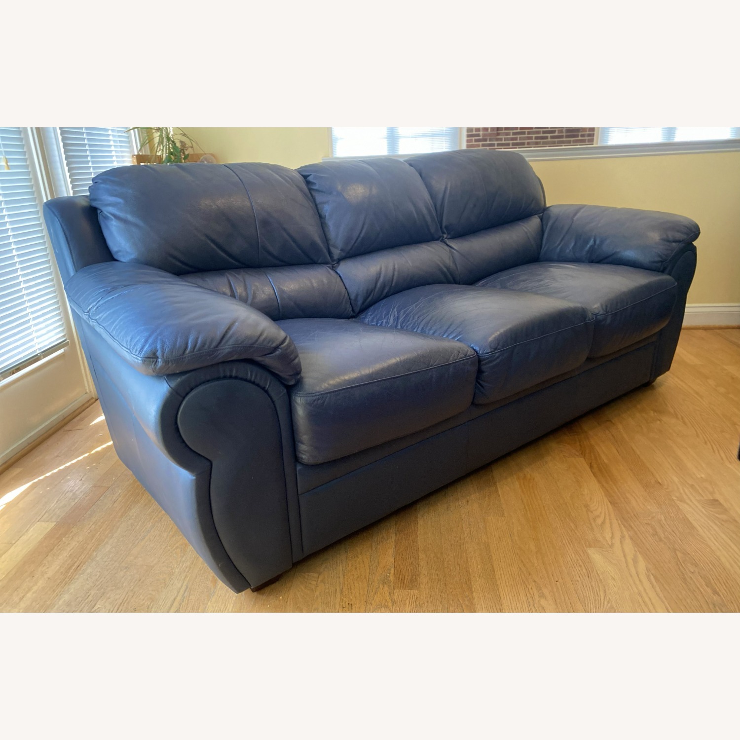 Marlo Vintage Furniture  Blue Leather 3+ Seat Sofa - image-2