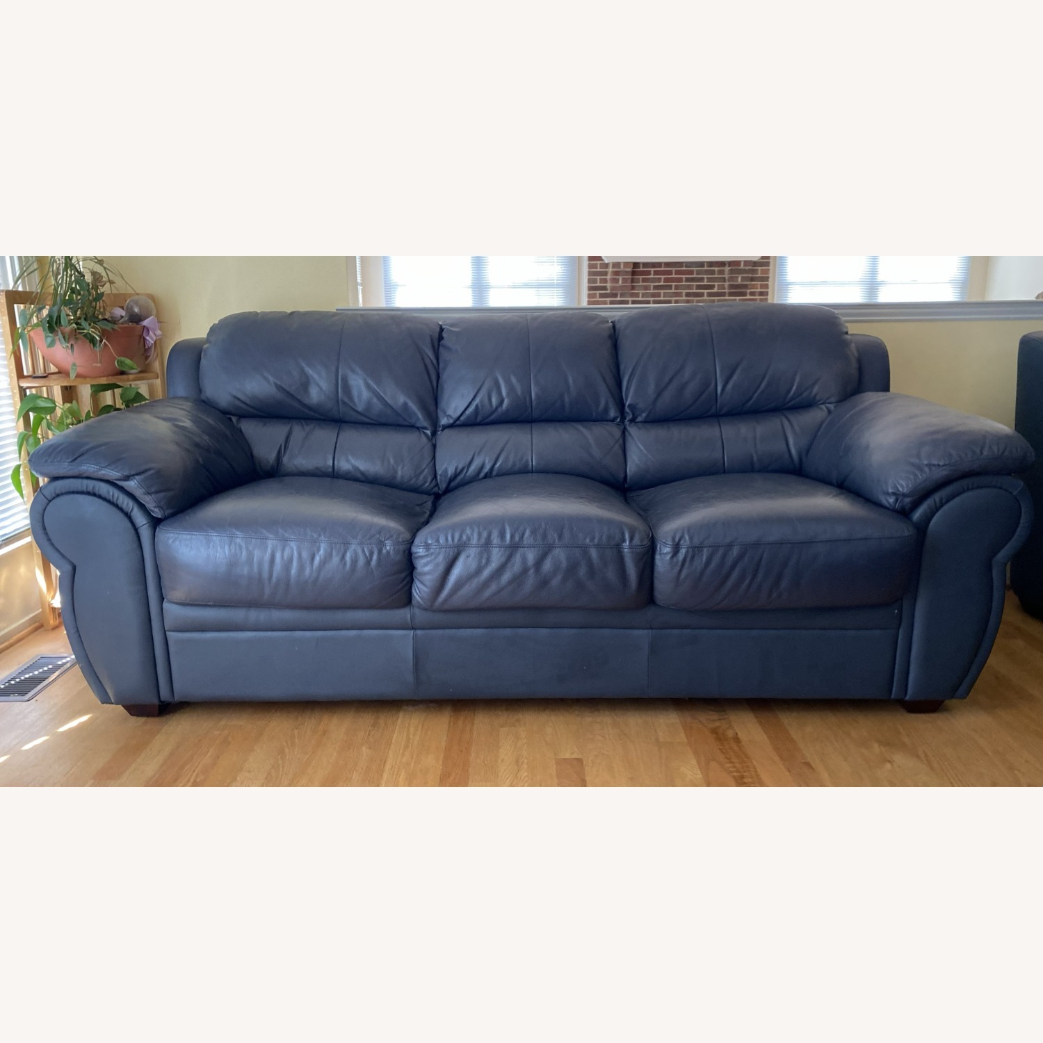 Marlo Vintage Furniture  Blue Leather 3+ Seat Sofa - image-1