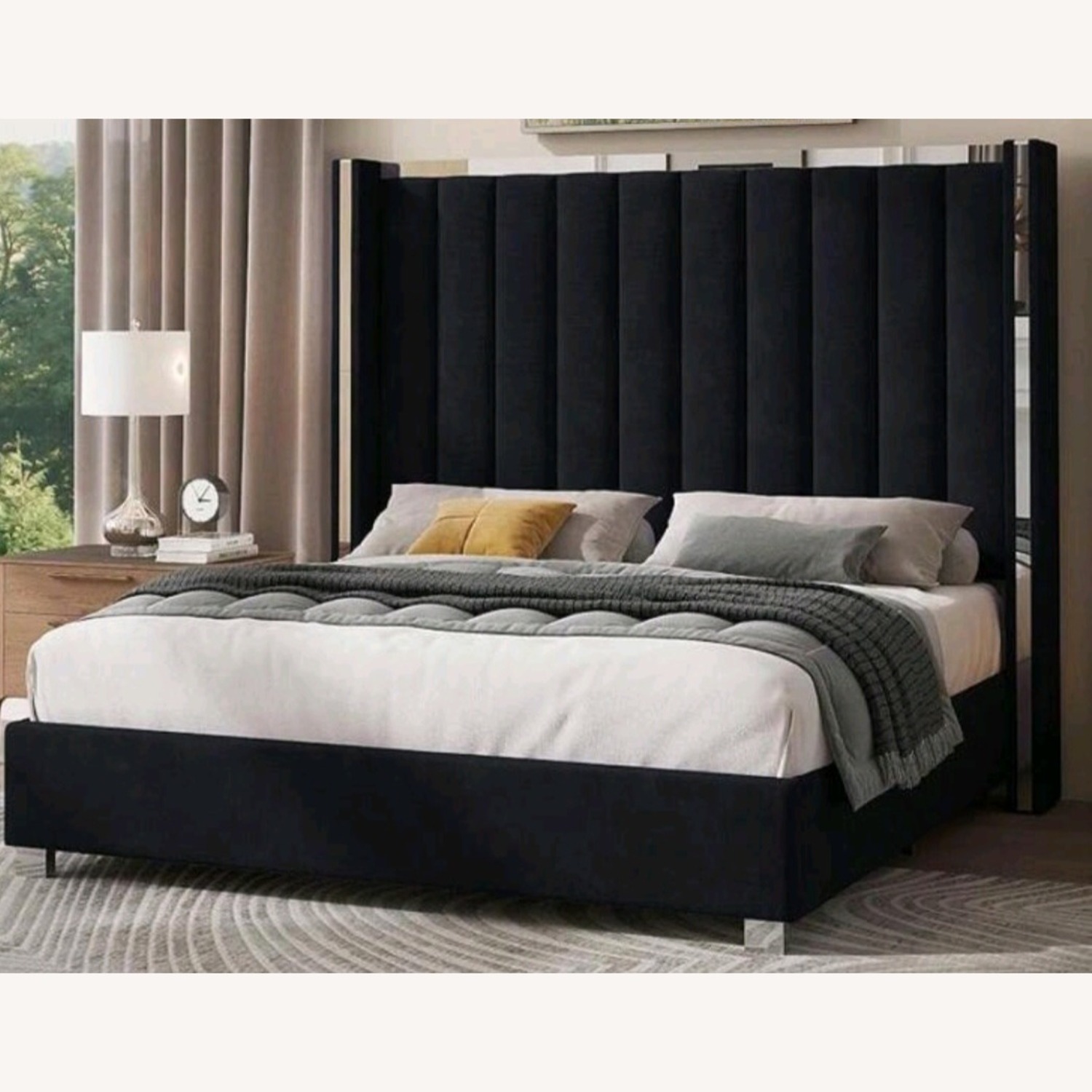 Velvet Upholstered Bed Frame With 58" Tall  - image-1
