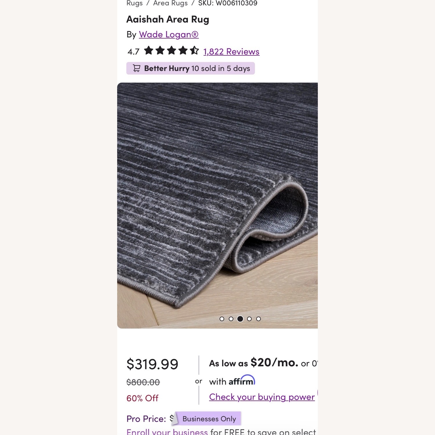 Wayfair Dark Gray Area Rug 8' x 10' - image-2