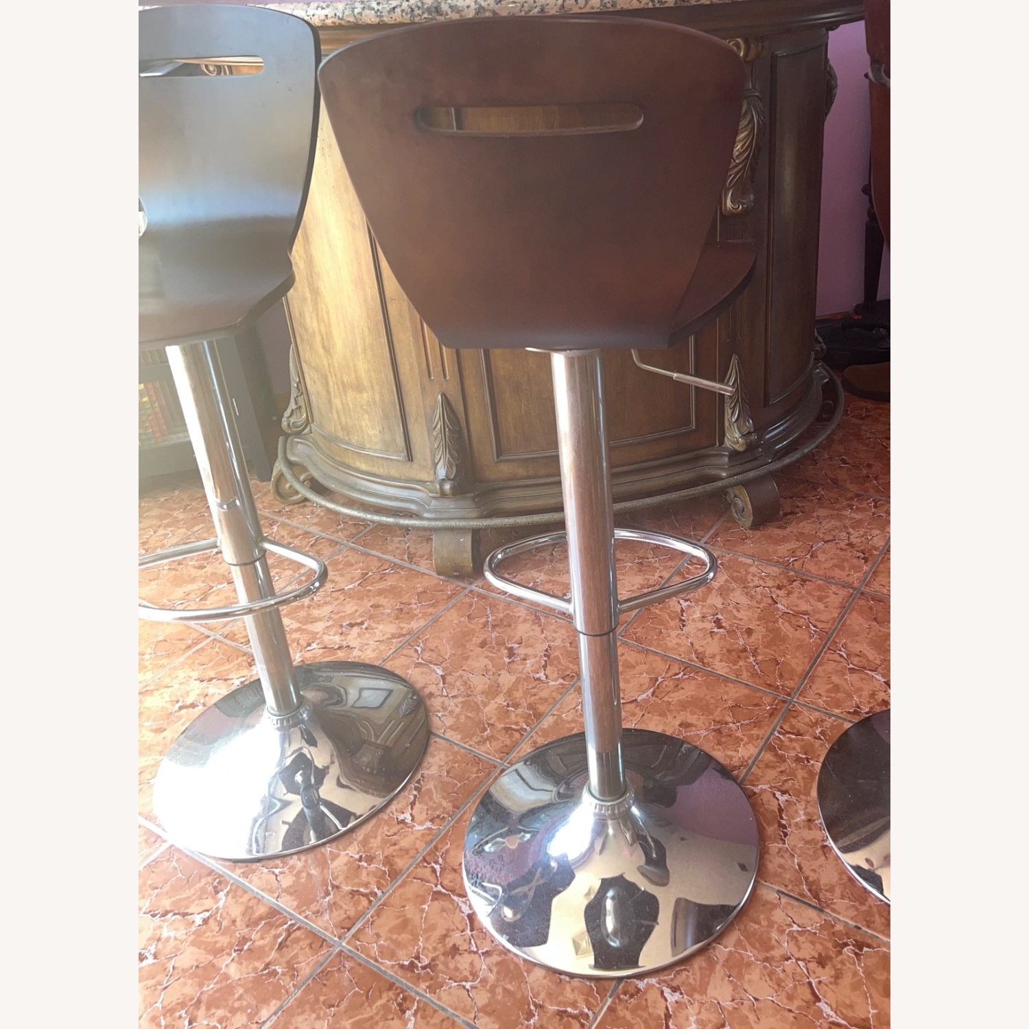 Dark Brown Wood Bar Chairs - image-3
