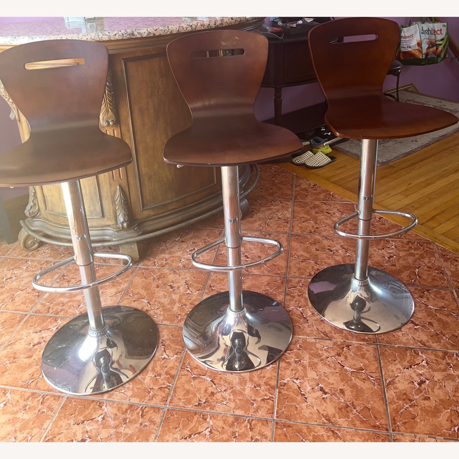 Dark Brown Wood Bar Chairs - image-1