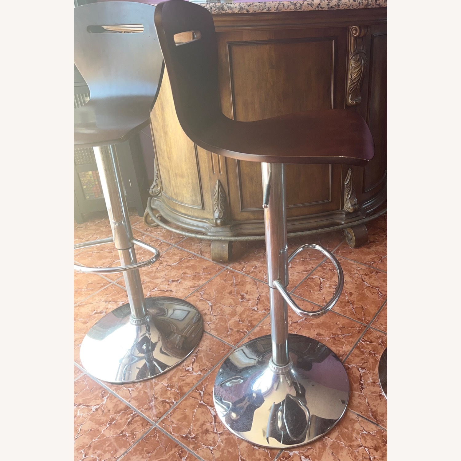 Dark Brown Wood Bar Chairs - image-2