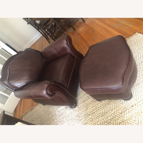 Used Ethan Allen Dark Brown Leather Accent Chair for sale on AptDeco
