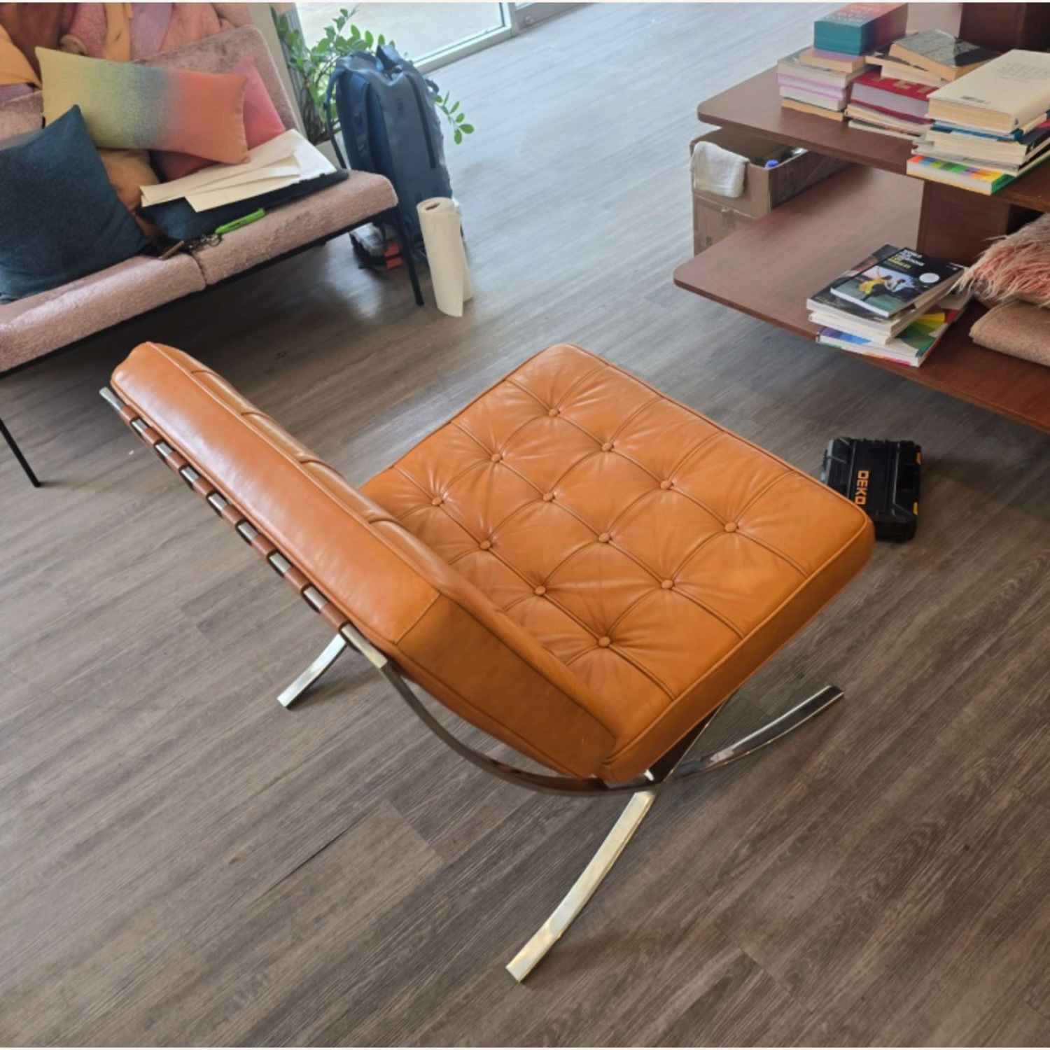 Light Brown Leather Accent Chair - image-1