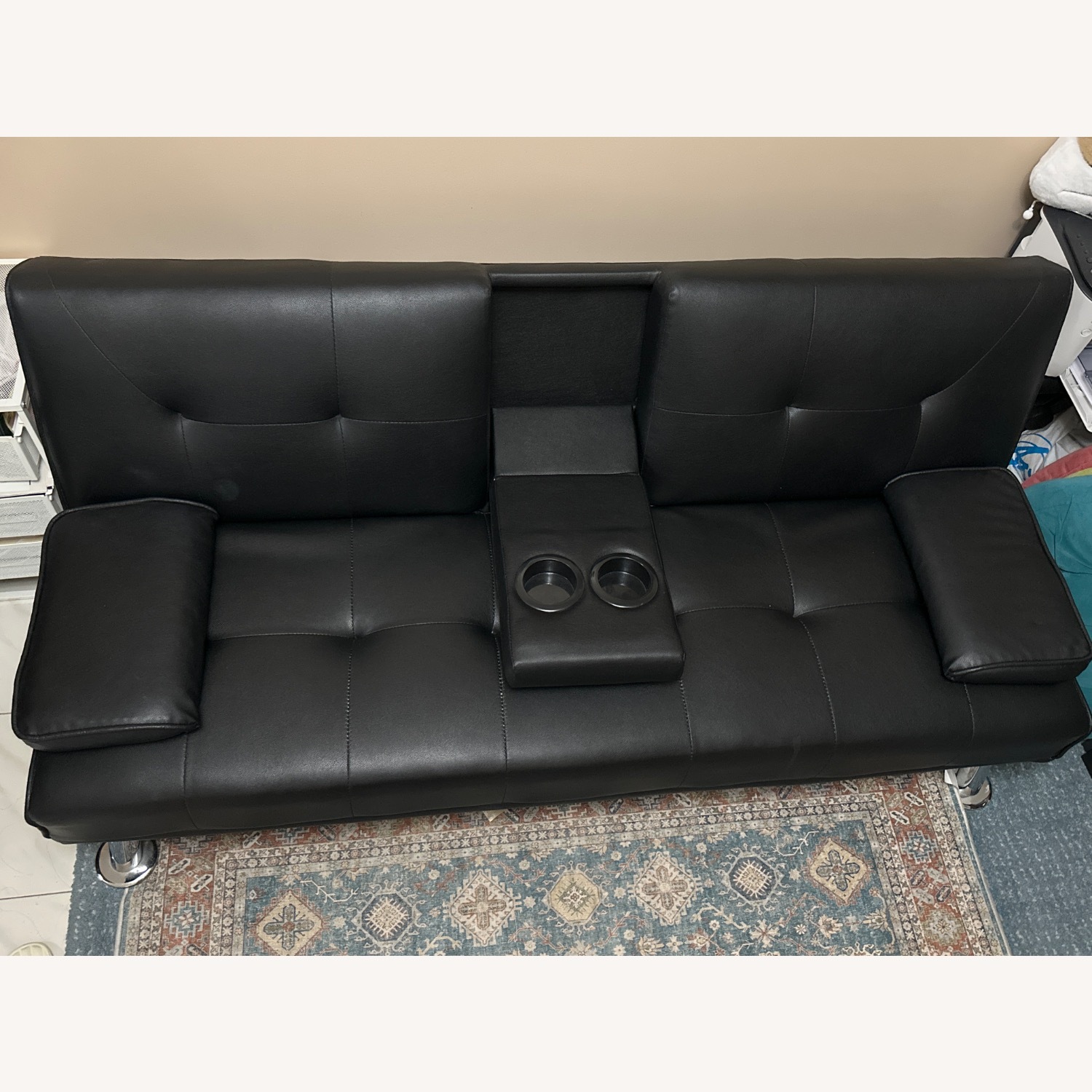Black Leather Sleeper Sofa - image-2