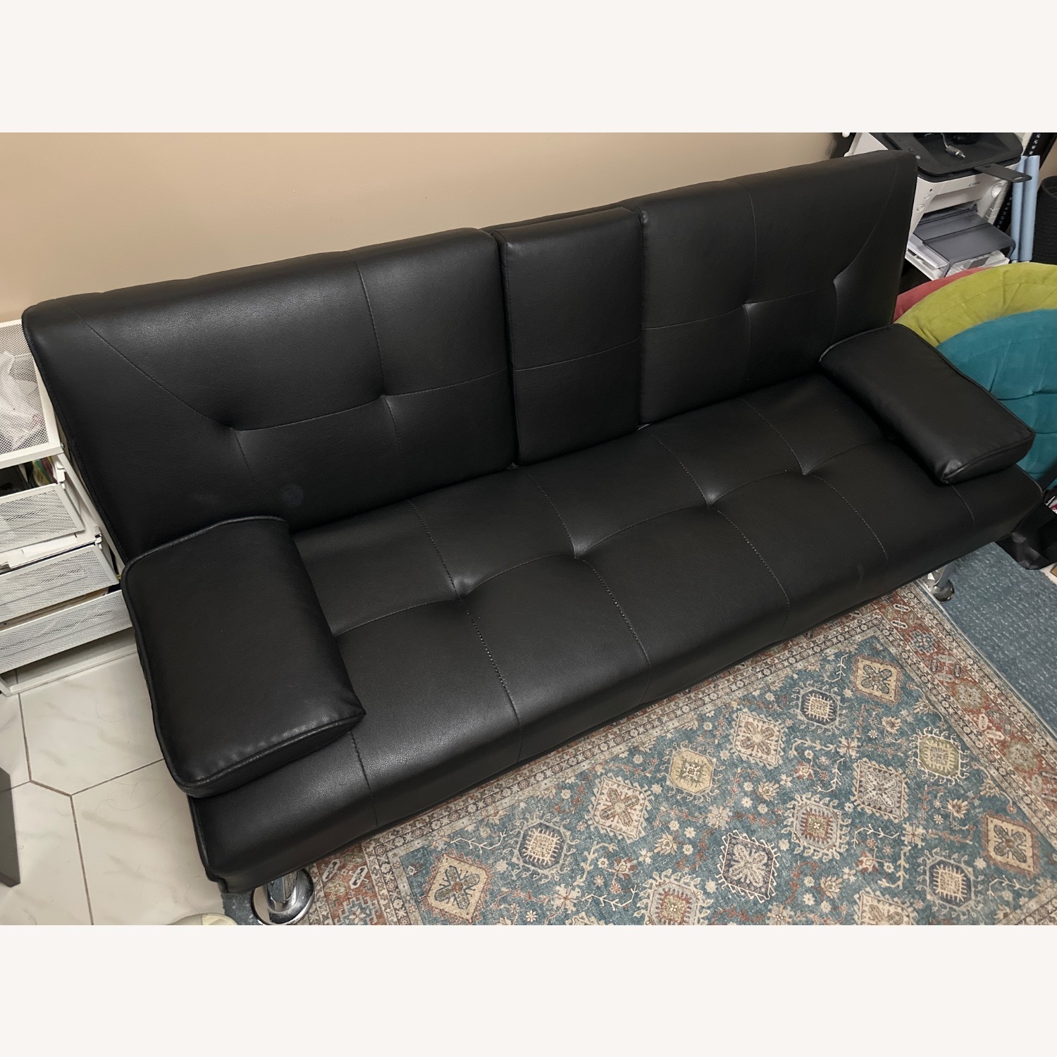 Black Leather Sleeper Sofa - image-3