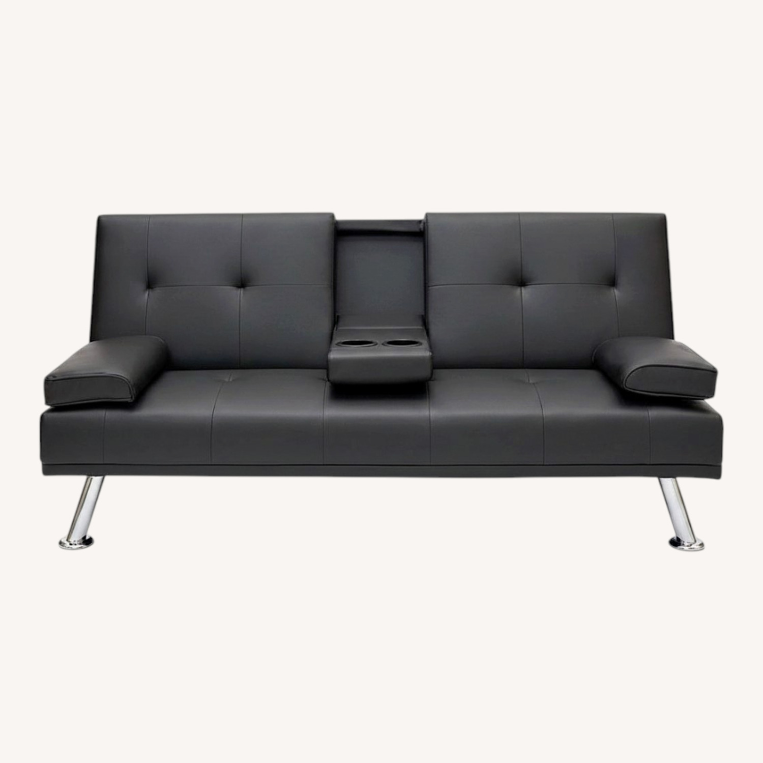 Black Leather Sleeper Sofa - image-0