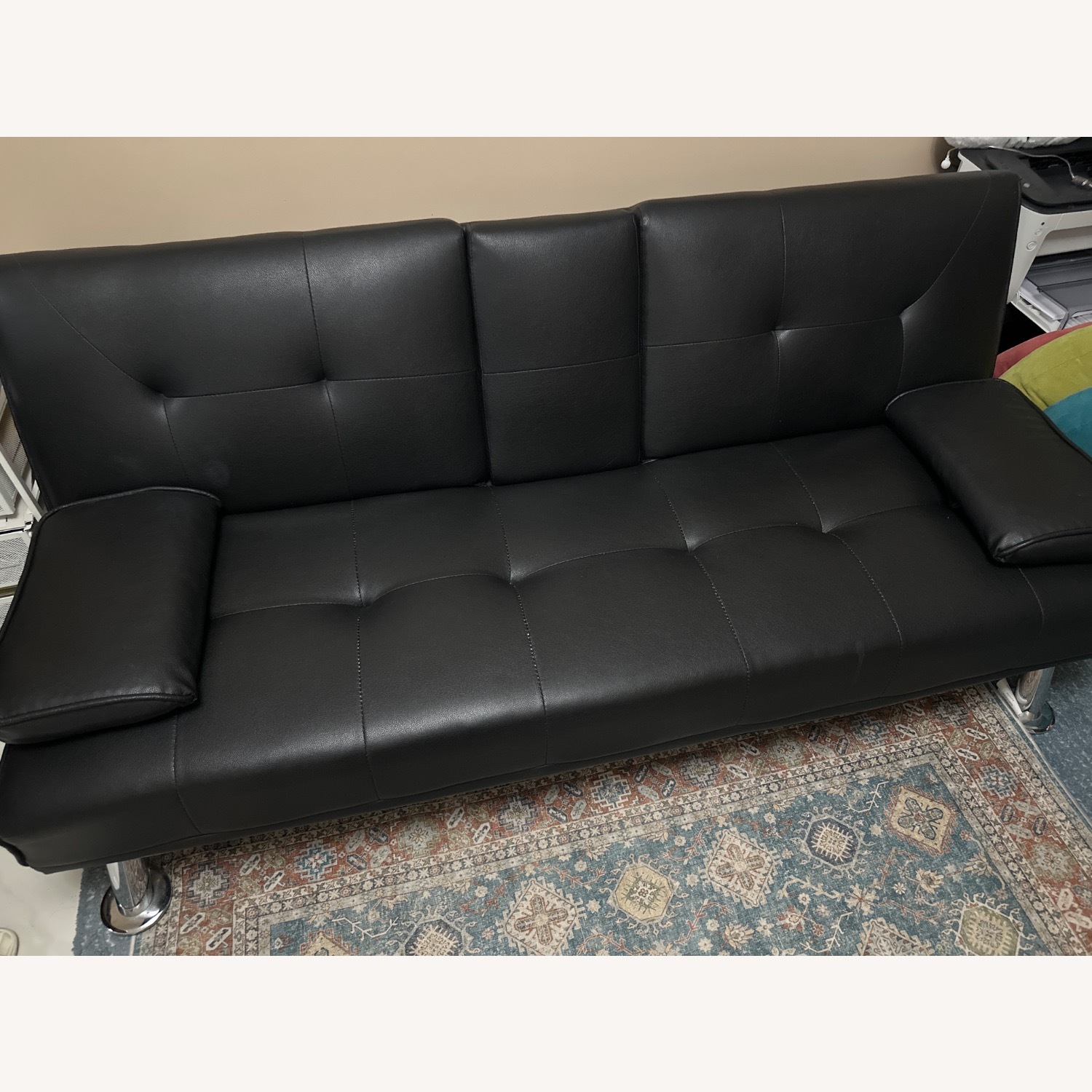 Black Leather Sleeper Sofa - image-5