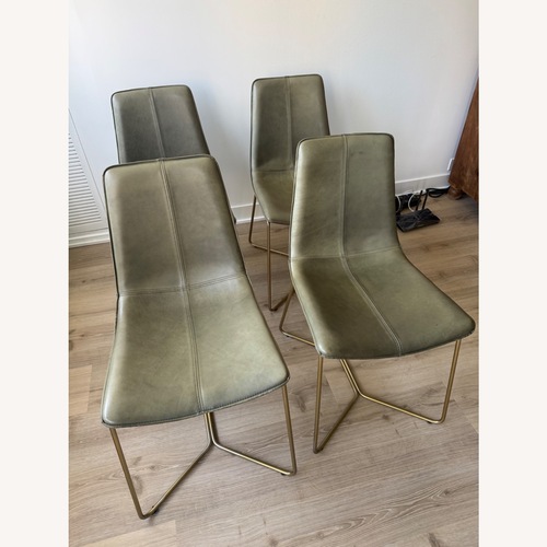 Used West Elm Slope Green Leather Dining Chairs  for sale on AptDeco