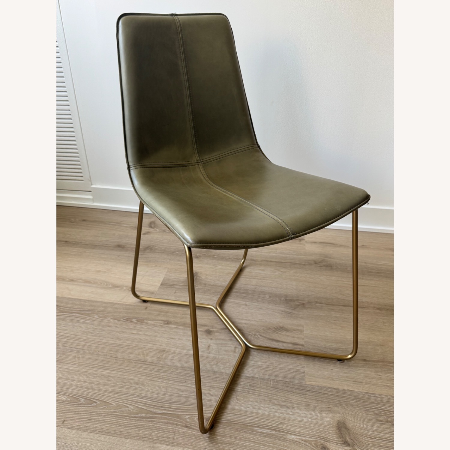 West Elm Slope Green Leather Dining Chairs  - image-2
