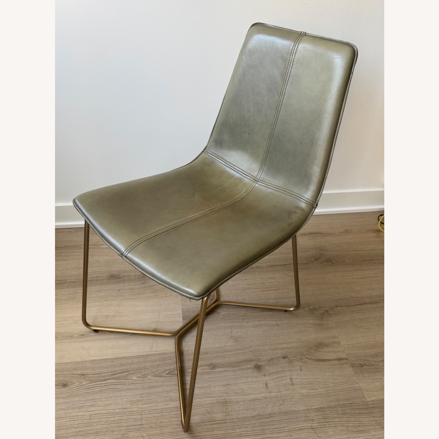 West Elm Slope Green Leather Dining Chairs  - image-3