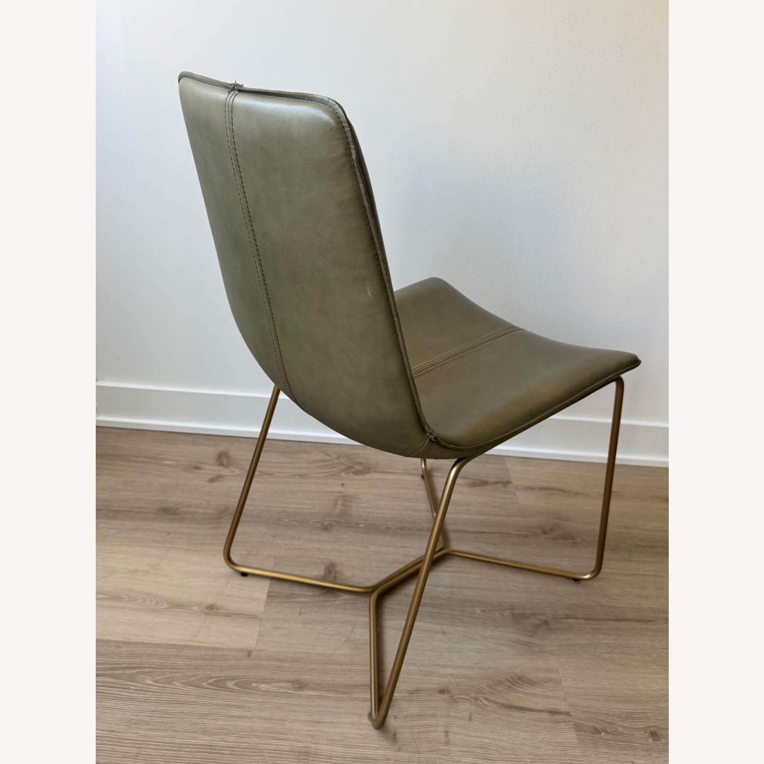 West Elm Slope Green Leather Dining Chairs  - image-4