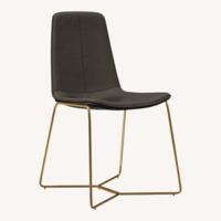 West Elm Slope Green Leather Dining Chairs 