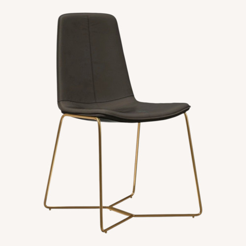 Used West Elm Slope Green Leather Dining Chairs  for sale on AptDeco