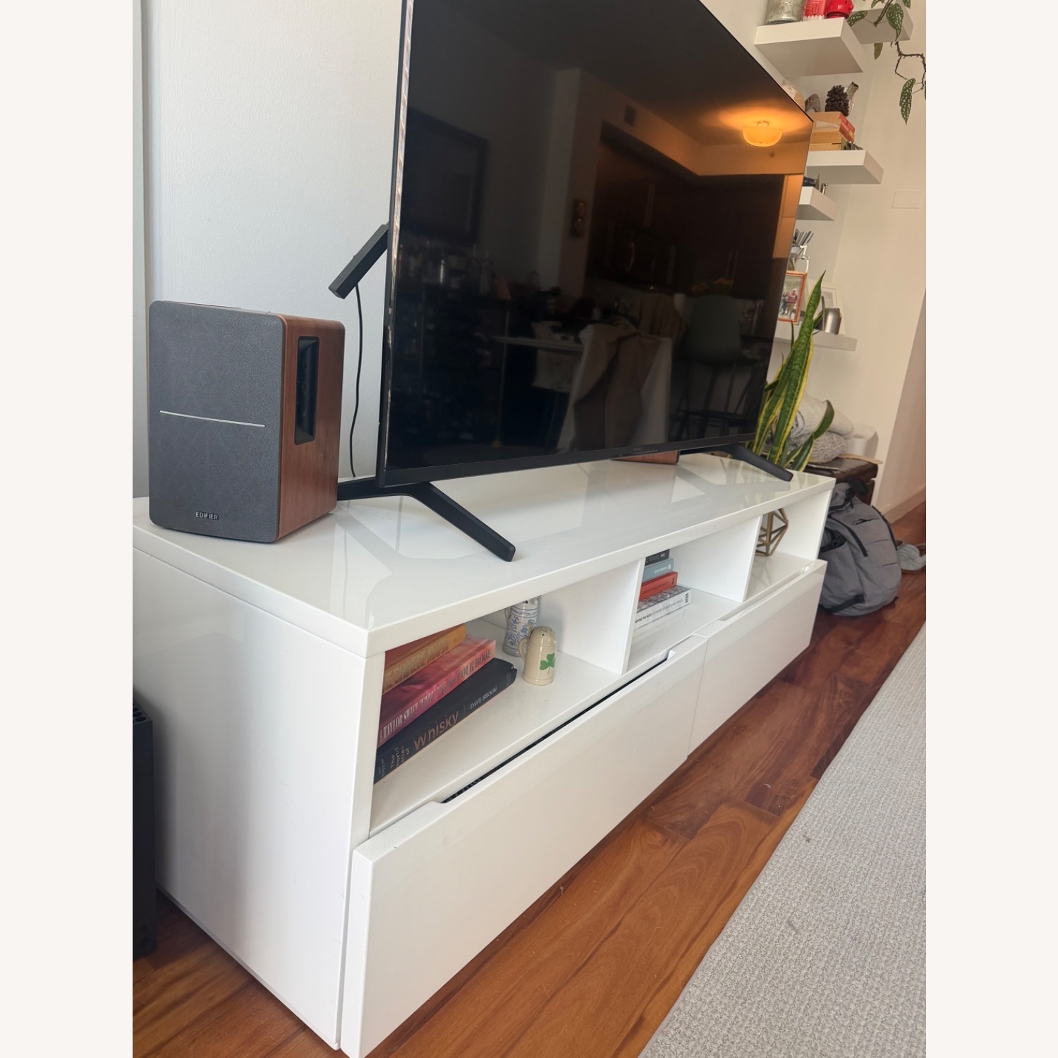 CB2 White Chill 60" White High-Gloss Media Console - image-2