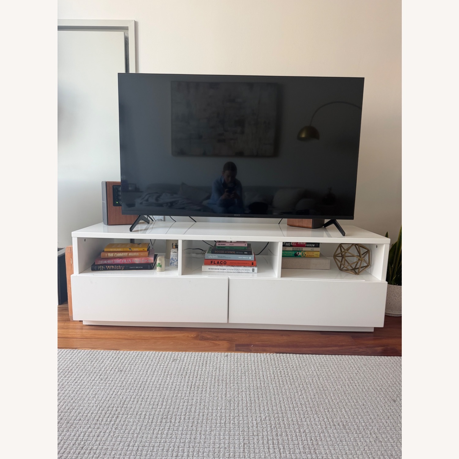CB2 White Chill 60" White High-Gloss Media Console - image-1
