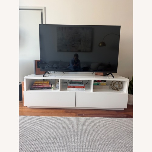 Used CB2 White Chill 60" White High-Gloss Media Console for sale on AptDeco