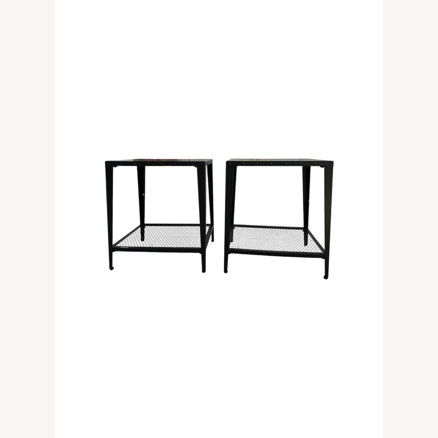 Set of 2 Industrial Metal Tables with Mesh Shelf - image-1