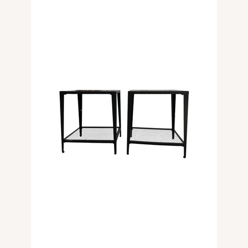 Used Set of 2 Industrial Metal Tables with Mesh Shelf for sale on AptDeco