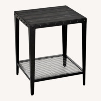 Set of 2 Industrial Metal Tables with Mesh Shelf