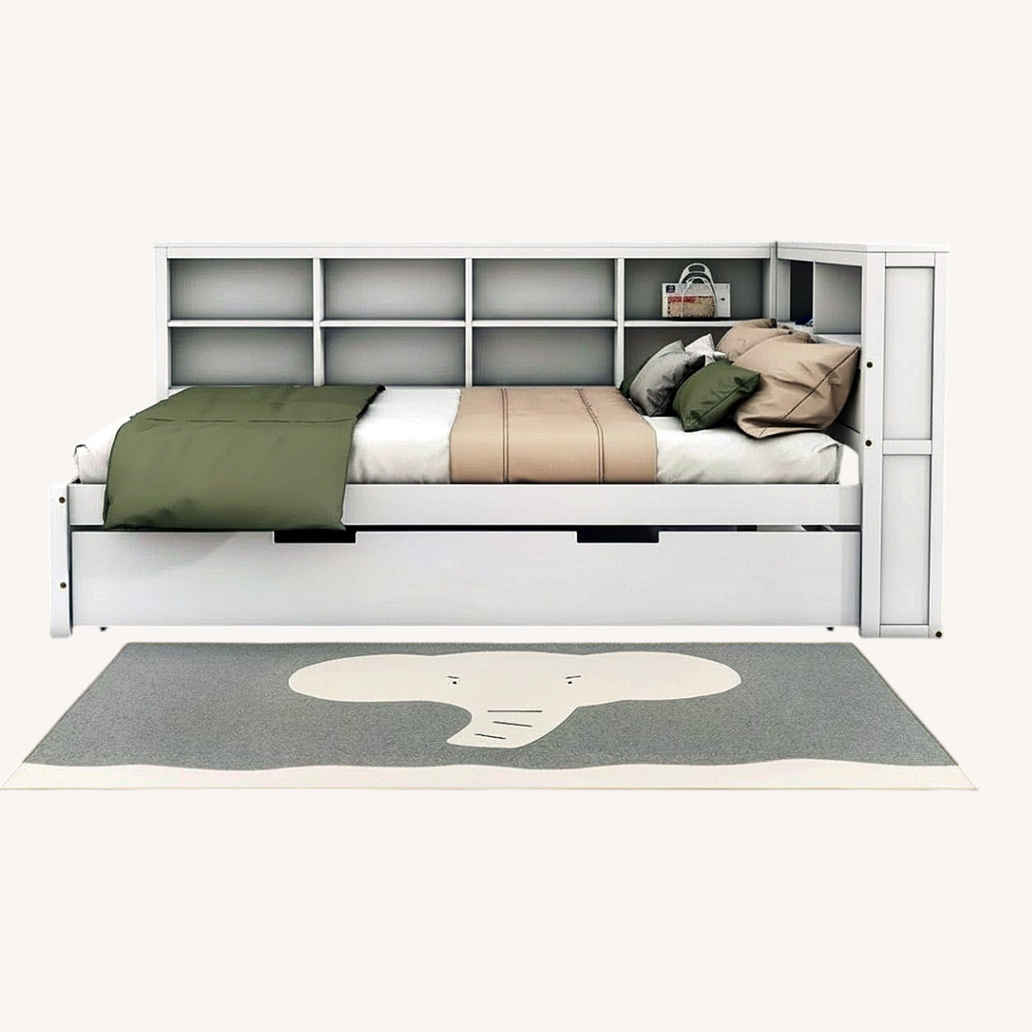 White Wood Full Bed with Trundle - image-5