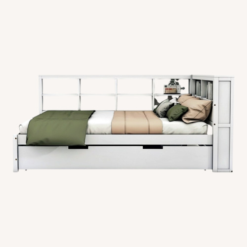 Used White Wood Full Bed with Trundle for sale on AptDeco