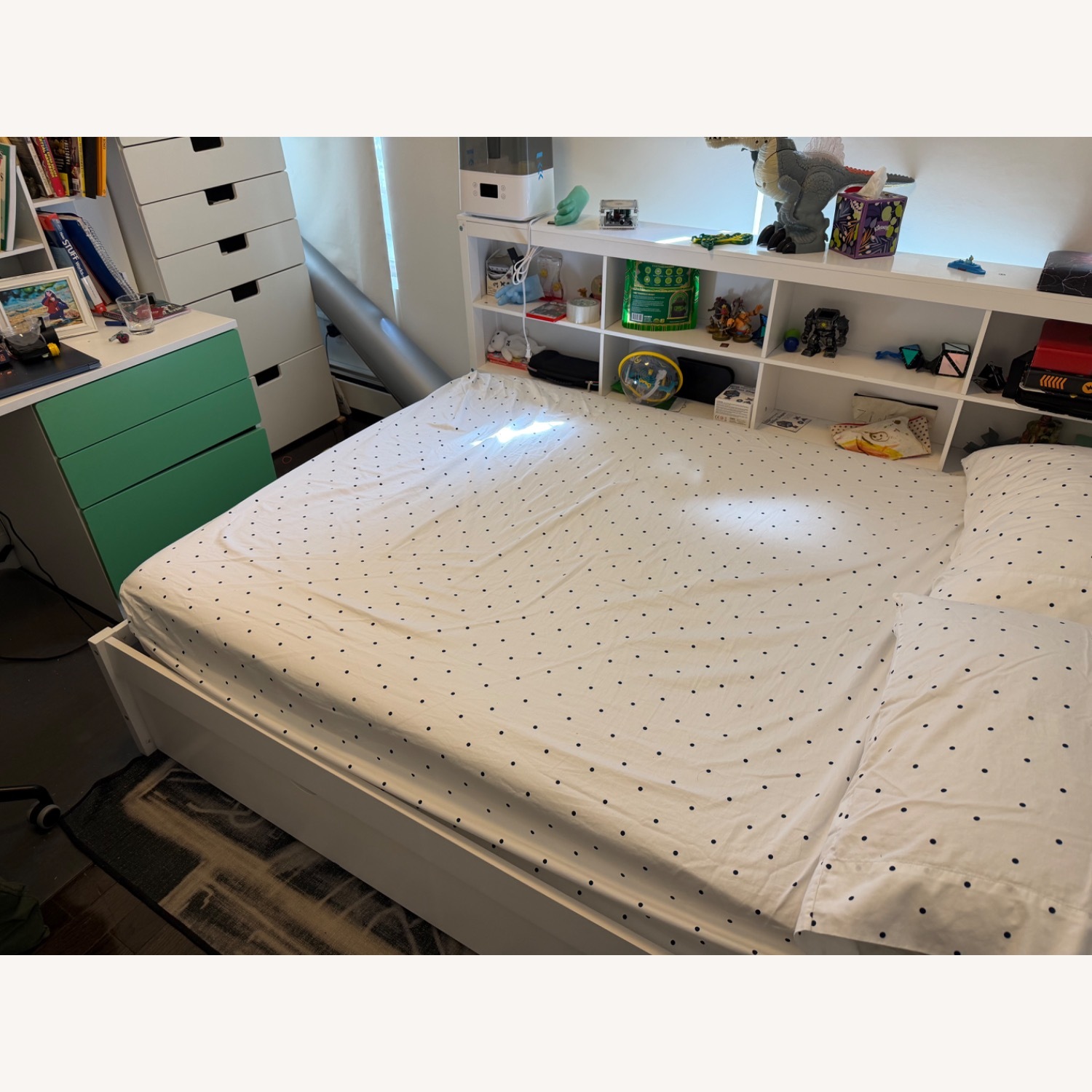 White Wood Full Bed with Trundle - image-2