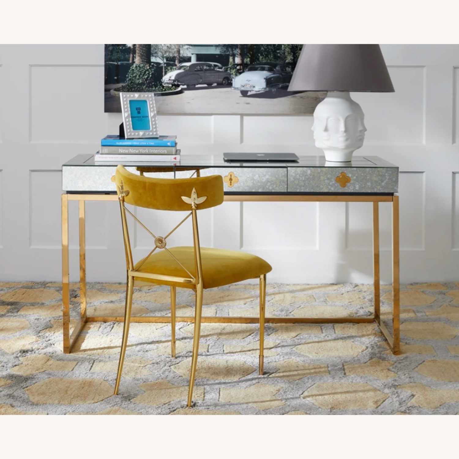 Jonathan Adler Silver Delphine Mirrored Glass Desk - image-2