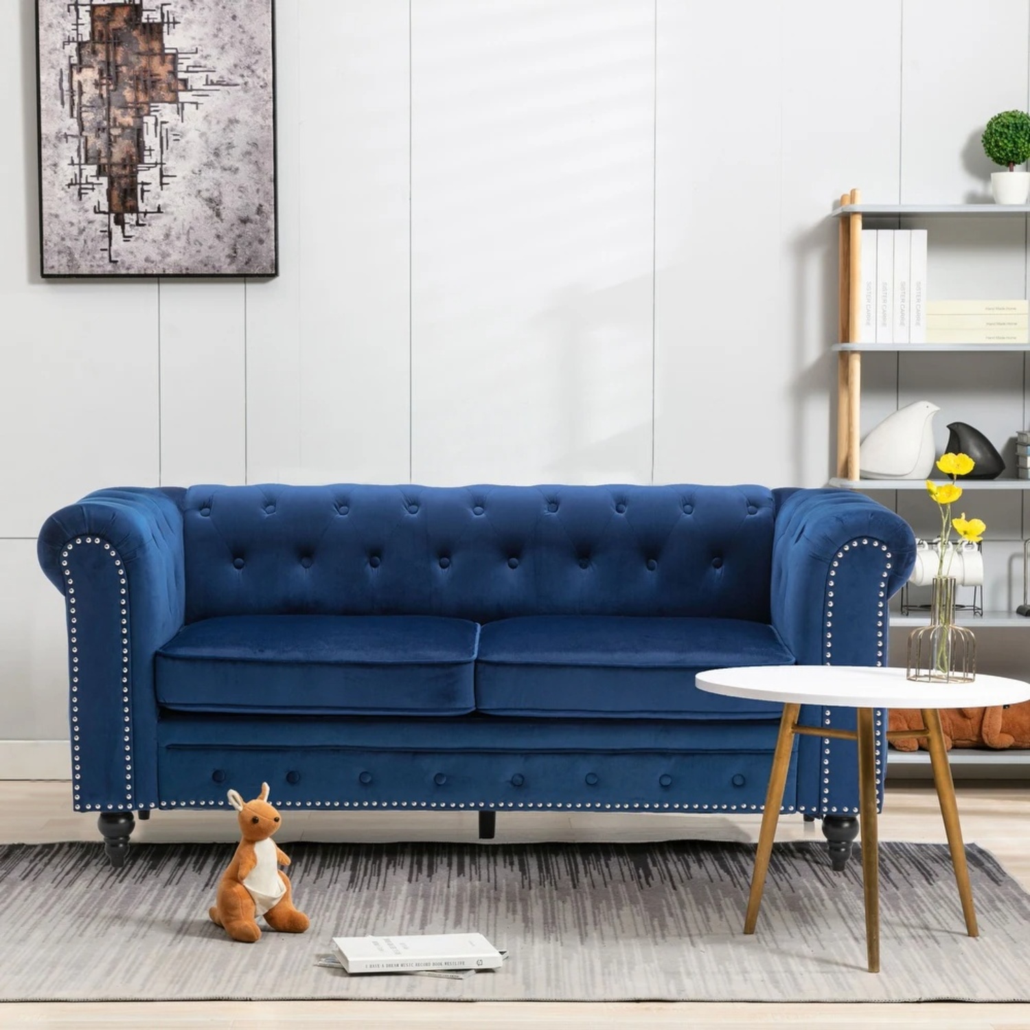 Wayfair Blue Velvet Loveseat - image-5
