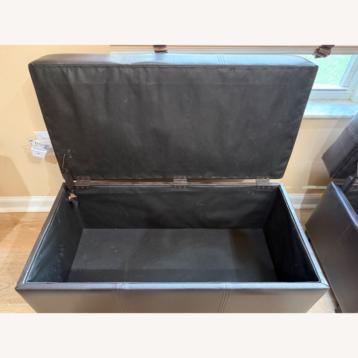 Dark Brown Faux Leather Bench/Storage - image-2
