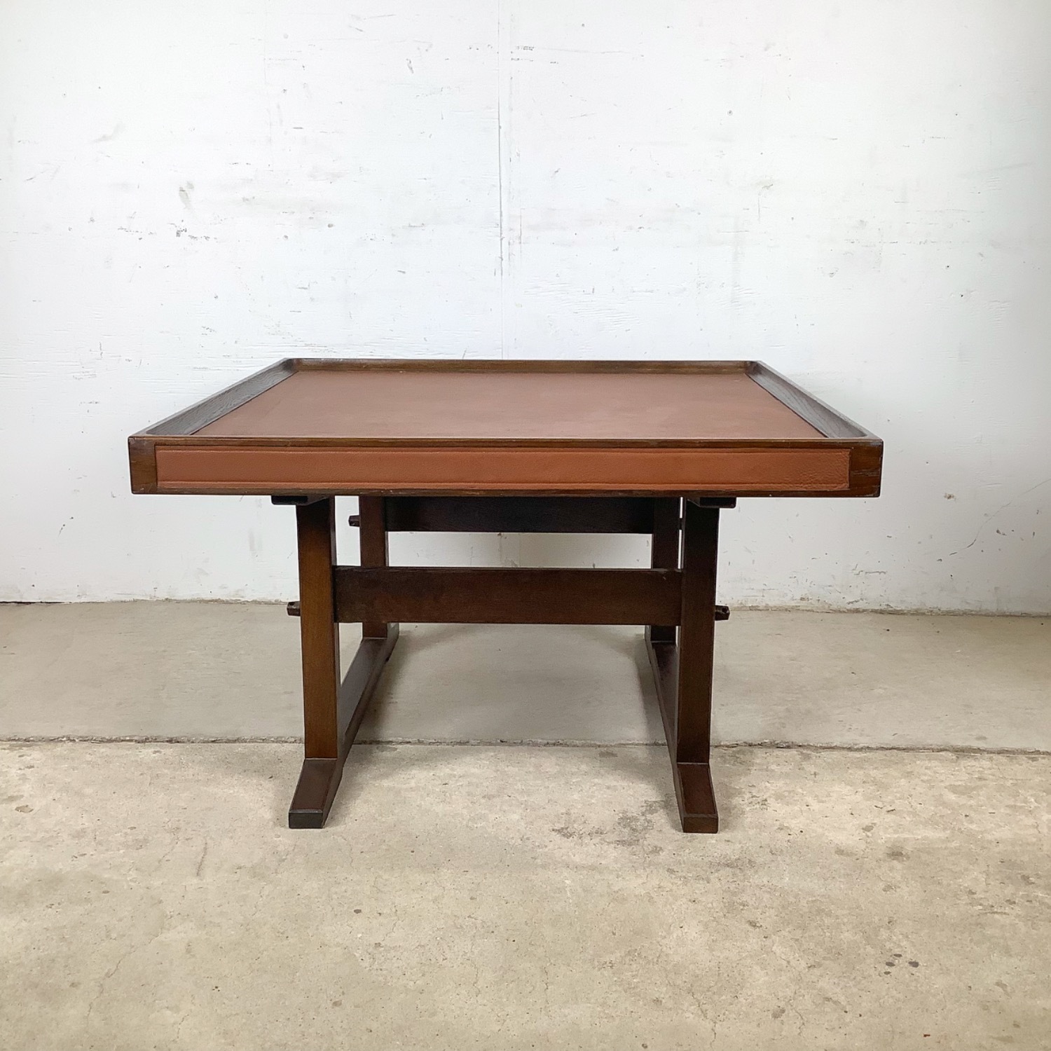 Vintage Studio-Made Square End Table Trestle Base - image-1