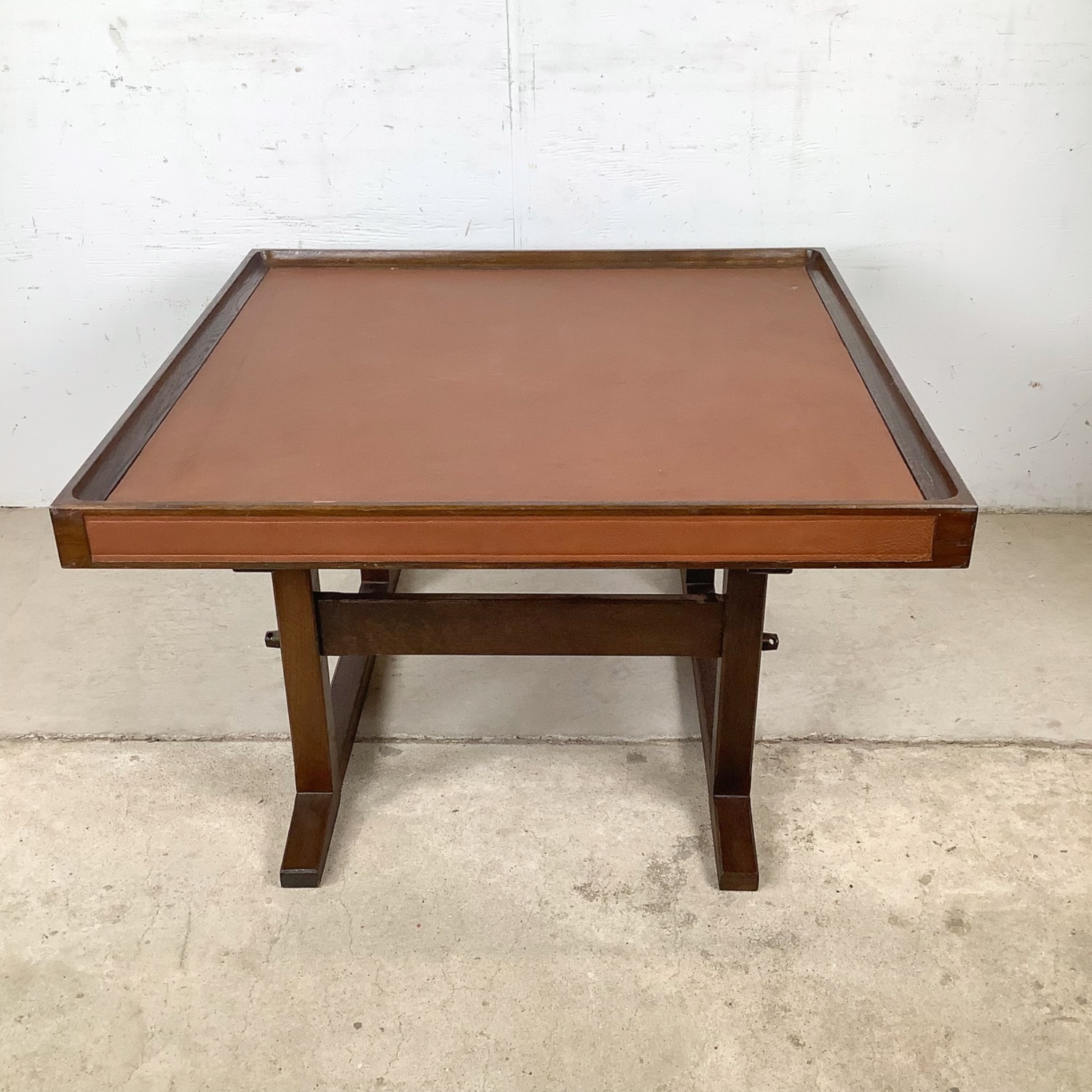 Vintage Studio-Made Square End Table Trestle Base - image-2