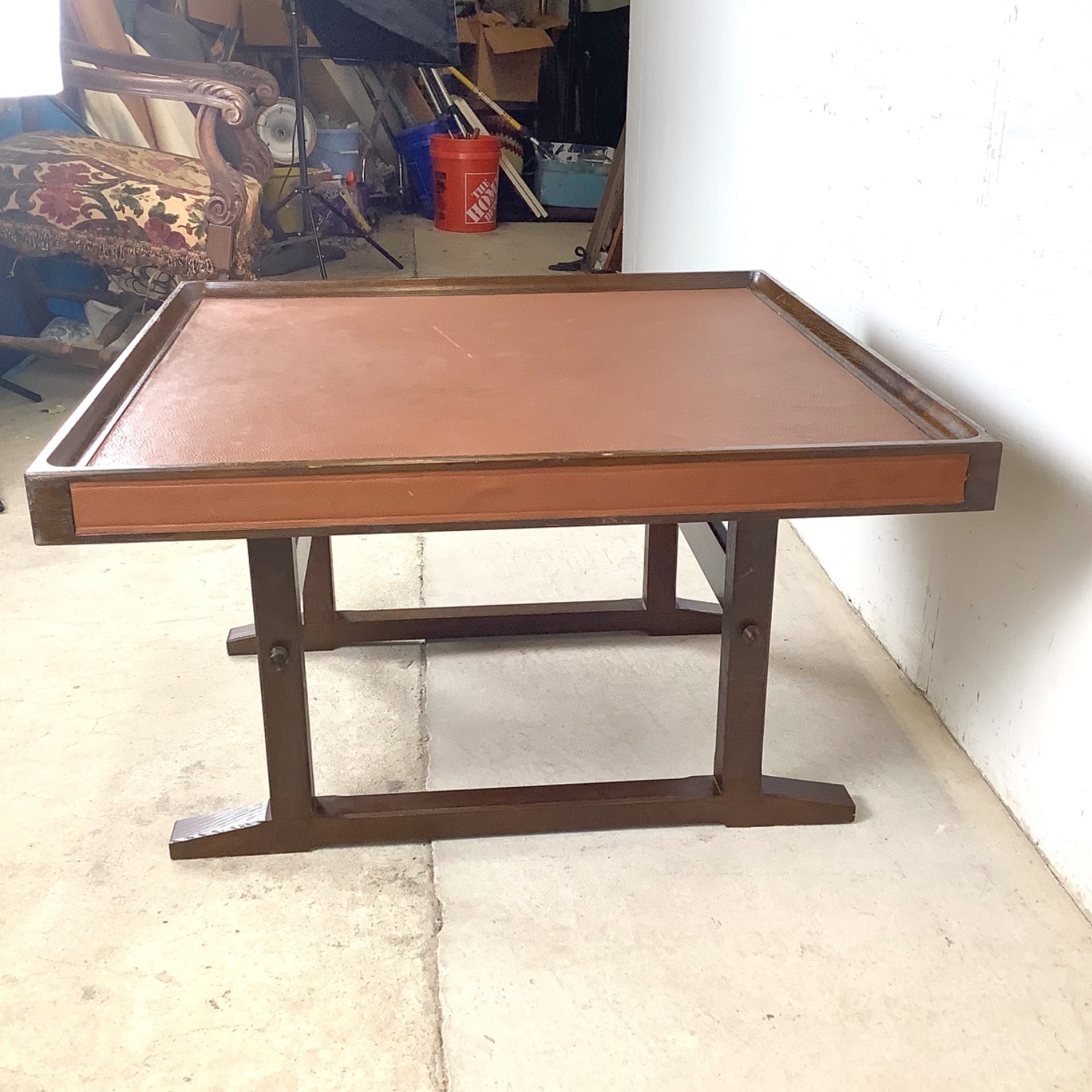 Vintage Studio-Made Square End Table Trestle Base - image-7