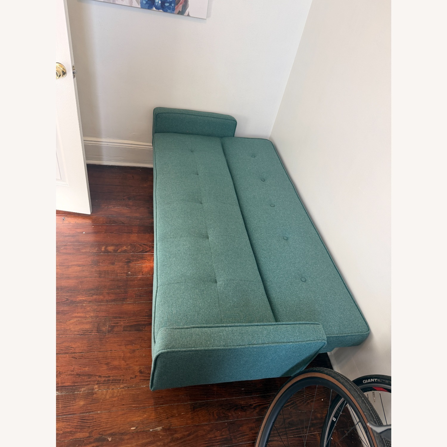 Modern Style Teal Convertible Sofa - image-5