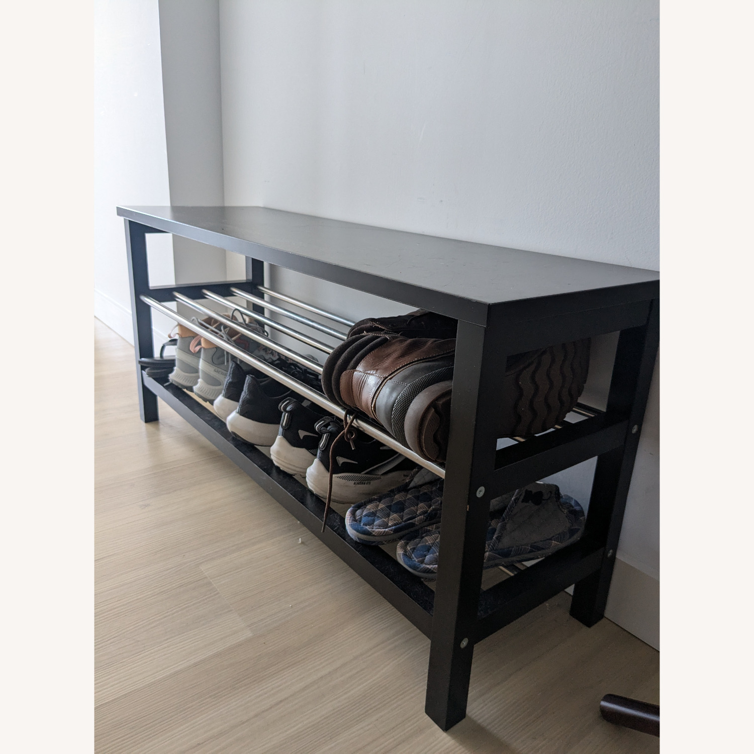 IKEA TJUSIG Black Wood Veneer Bench - image-2
