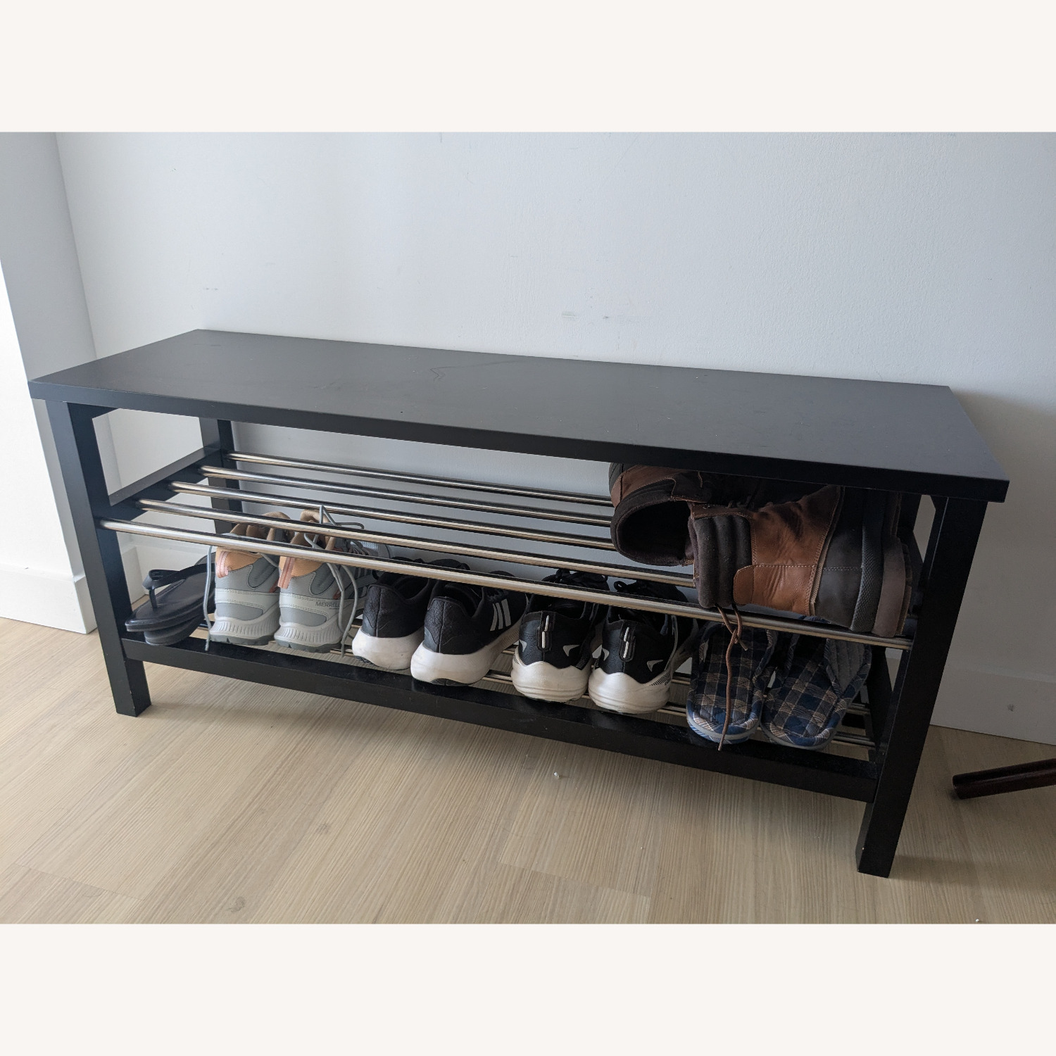 IKEA TJUSIG Black Wood Veneer Bench - image-1