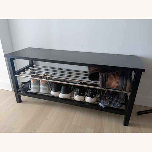Used IKEA TJUSIG Black Wood Veneer Bench for sale on AptDeco