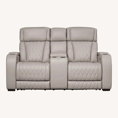 Used Boyington Signature Sleep Light Gray Leather Loveseat for sale on AptDeco
